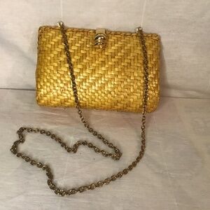 Elegant Talbots Yellow Wicker Purse Clutch Handbag Vintage 80s Rattan Weave.